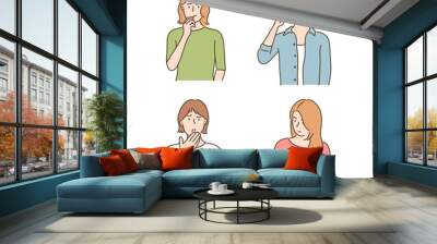 A female character with a sensitive and nervous expression. hand drawn style vector design illustrations. Wall mural