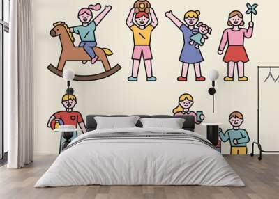 Children playing with toys. vector design illustrations. Wall mural