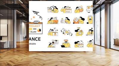 Collection of business freelance characters set. outline simple vector illustration. Wall mural