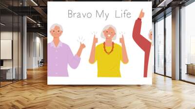 Collection of female senior characters. Her grandmothers are making a lively and positive gesture. flat design style minimal vector illustration. Wall mural