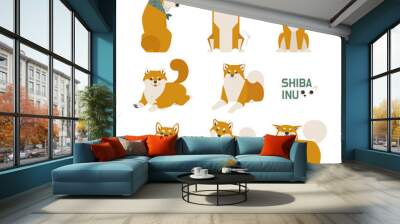 cute shiba inu dog pose set illustration Wall mural