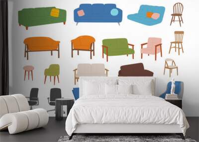 Different types of home interior furniture chairs. flat design style vector illustration. Wall mural