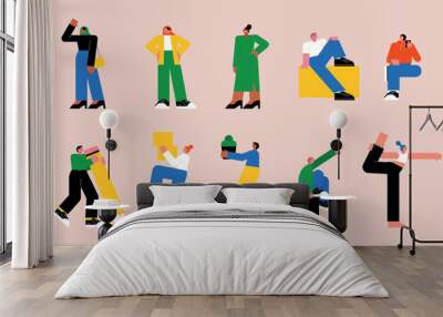 flat vector illustration. A set of many people in various poses. vol.7 Wall mural