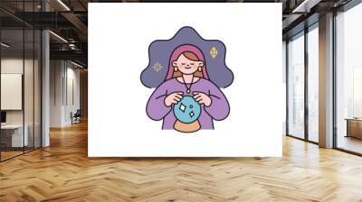 Fortune tellers. Fortune cookies, crystal balls, and tarot cards are symbols of superstitious good luck. outline simple vector illustration. Wall mural