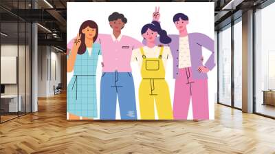 Friends are standing together and posing happily. flat design style vector illustration. Wall mural