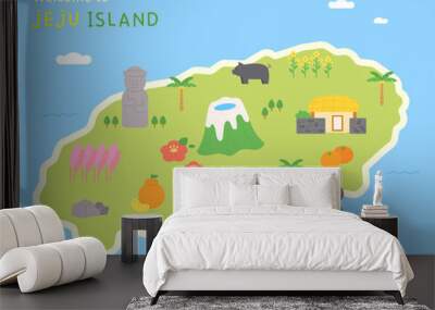 Jeju Island map and iconic icons. flat design style vector illustration. Wall mural