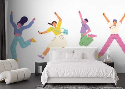 Jumping of people of different races and styles. flat design style vector illustration. Wall mural