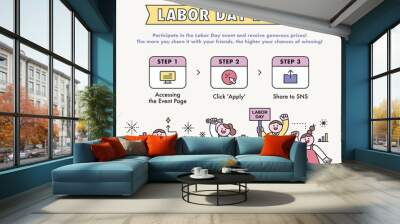 Labor Day. people who are working. Cute characters doing labor rights movement. Event banner template. Wall mural