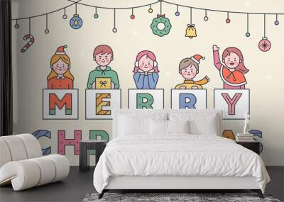 Merry Christmas cardboard. flat design style minimal vector illustration. Wall mural