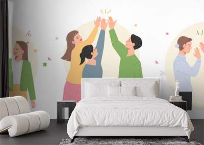 People are high-fives with happy expressions. flat design style vector illustration. Wall mural