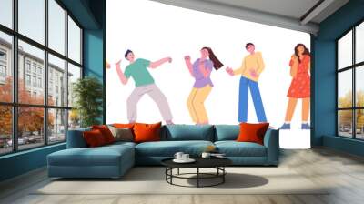 People in casual style are dancing. A tall and small head character. flat design style vector illustration. Wall mural