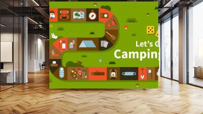 road trip concept camping icons vector flat design illustration set  Wall mural