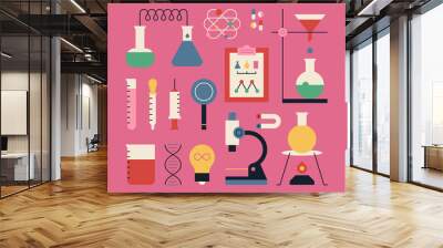 Set of colorful science experiment tools icons. flat design style vector graphic illustration. Wall mural