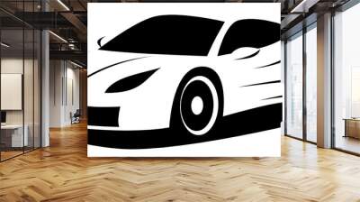 Vector illustration silhouette of the aerodynamic super sports car drawn using black and white lines which can be used as a logo for a company Wall mural