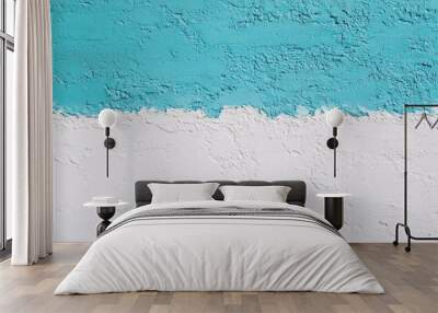 A textured wall painted in turquoise and white, showcasing a clean and modern aesthetic. Wall mural