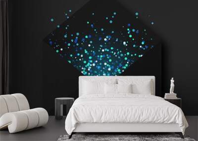 Stylish black paper vector envelope letter with green blue turquoise glitter sequins on dark black background Wall mural