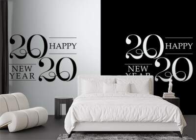 Happy New Year 2020 line drawing typography. Cover of business diary for 2020 with wishes. Brochure design template, card, banner. Vector illustration. Isolated on white background. Merry Christmas. Wall mural