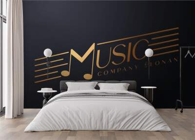 M Music theme letter logo. Music logo concept with two musical notes in an M letter shape. Vector logo, icon, sign & symbol design.  Wall mural