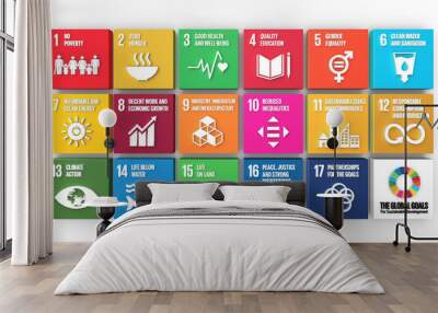 sustainable development goals concept 3d icon set. sdg. 3d rendered illustration sdg icons symbols f Wall mural