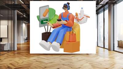 3d illustration Girl Enjoying Online Shopping Comfort Wall mural