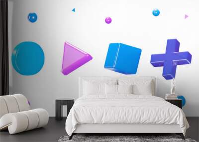 Abstract Multimedia Symbols 3d set. Digital Technology, computer games. Isolated objects on a transparent background Wall mural