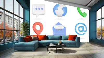 Communication 3d icons set. Isolated objects on a transparent background Wall mural