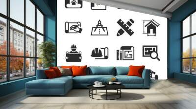 engineering drawing, various technical drawings icons set. blueprint. draft sketches of the project. Wall mural