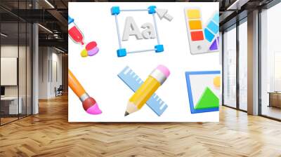 Graphic design 3d icon set. Tools for art and graphics, creativity and creation, digital creativity. web development. Isolated icons, objects on a transparent background Wall mural