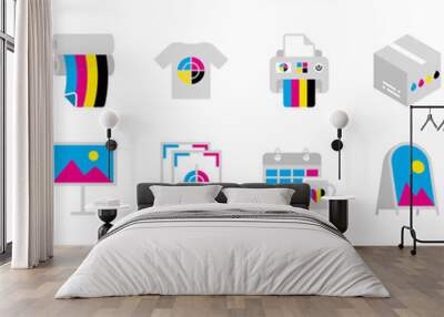 Printing, polygraphy icon set. Various print products. Simple icons Wall mural