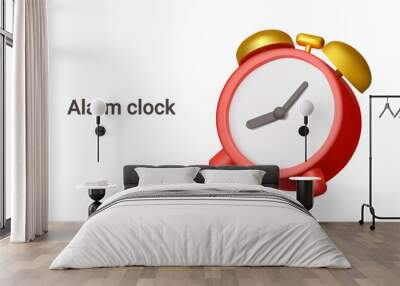 Red vintage alarm clock. Isolated 3d object on a transparent background Wall mural