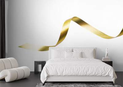 Gold long wave ribbon for decor card or present product concept isolated background. Wall mural