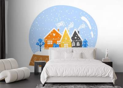 Doodle globe ball with houses and trees. Wall mural