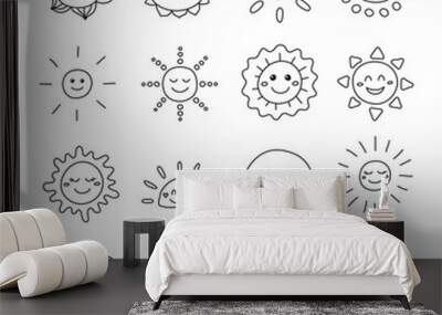 Set of doodle smiley sun icons. Wall mural