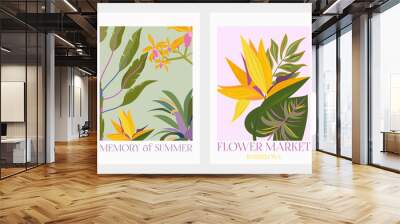 Collection of interior modern posters with summer scene. Editable Vector Illustration. Wall mural