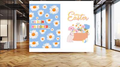 Collection of Spring greeting or invitation cards, Spring picnic, Easter, Woman's Day, Hello Spring. Editable Vector Illustration. Wall mural