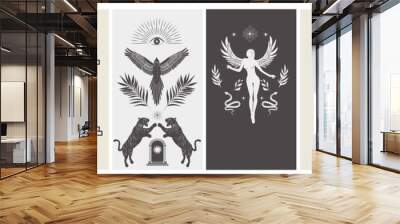 Collection of stories design template with astrology and mystical elements. Editable vector illustration. Wall mural