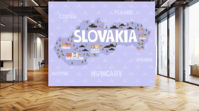 Illustration map of Slovakia with city, landmarks and nature. Editable vector illustration Wall mural