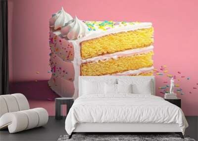 A Slice of Birthday Cake With Sprinkles Wall mural