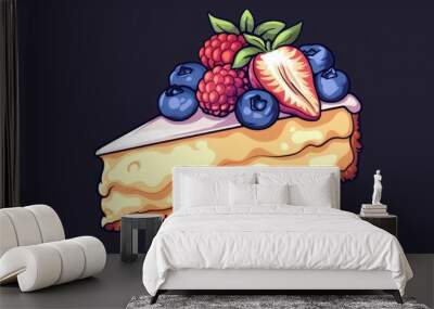 A Slice of Cheesecake With Berries Wall mural