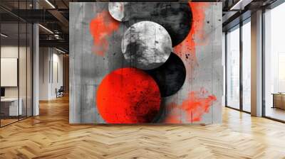 Bold Instagram story template featuring abstract red and gray circles with a modern design Wall mural