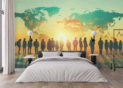 Diverse Global Explorers Standing Before a World Map Wall mural