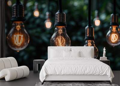 Light Bulbs Hanging From Tree Wall mural