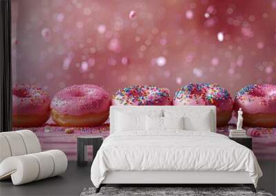 Pink Sprinkled Donuts on Pink Surface Wall mural