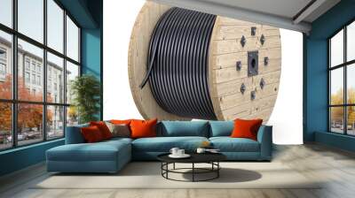 Wooden cable drum on white background - 3D illustration Wall mural