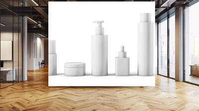 A row of cosmetics on a white background Wall mural