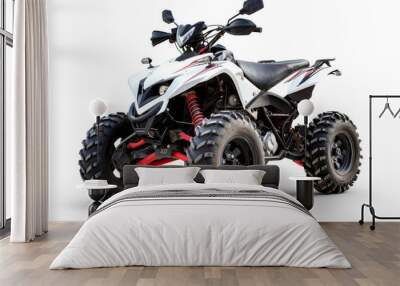 A white ATV with black tires and red accents, isolated white or transparent background Wall mural