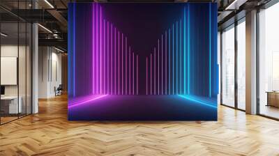 Abstract background with neon lines, laser show. Generative AI Wall mural