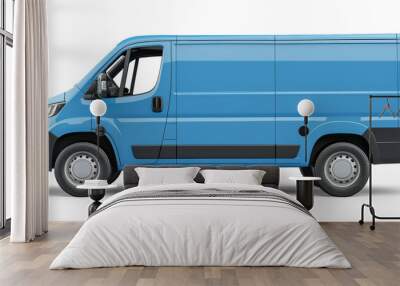 Blue delivery van isolated from white or transparent background Wall mural