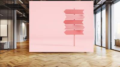 Crossroads signpost in pastel pink colors. 3d rendering Wall mural