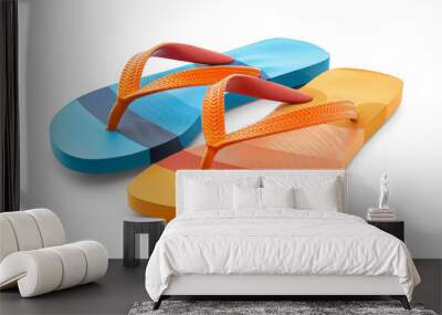 two flip flops with blue and orange isolated on white or transparent background Wall mural